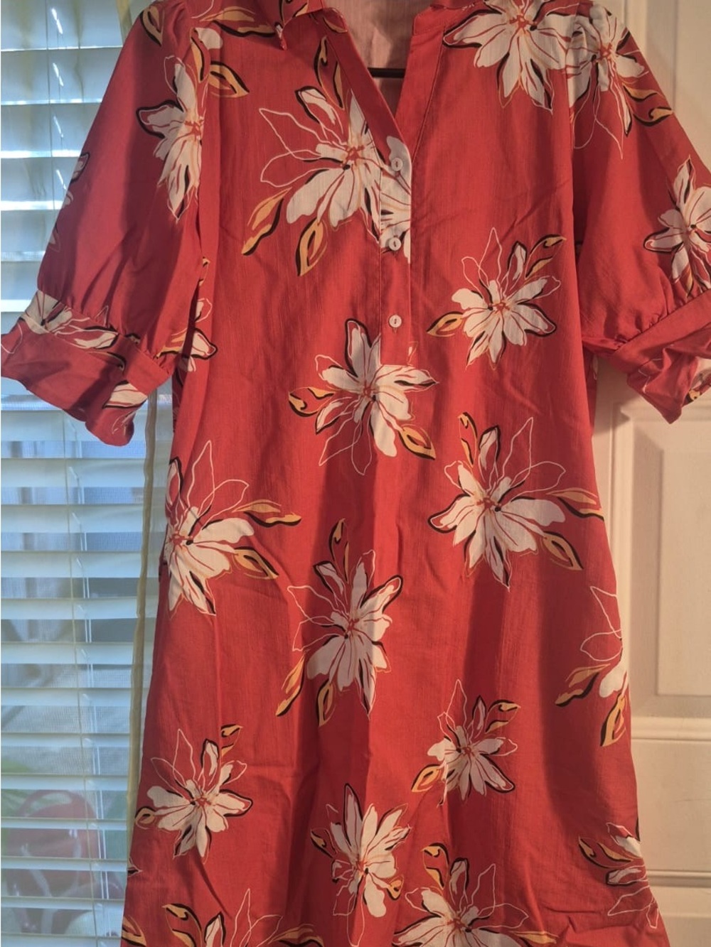 Floral Mini Dress in Coral with White Blooms